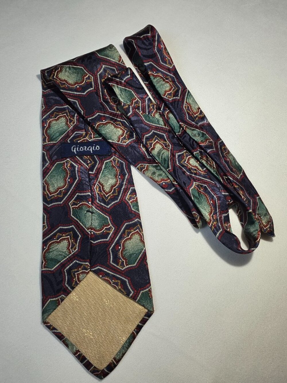 Vintage Giorgio Silk Tie Geometric Medallion Blue Green Red Designer